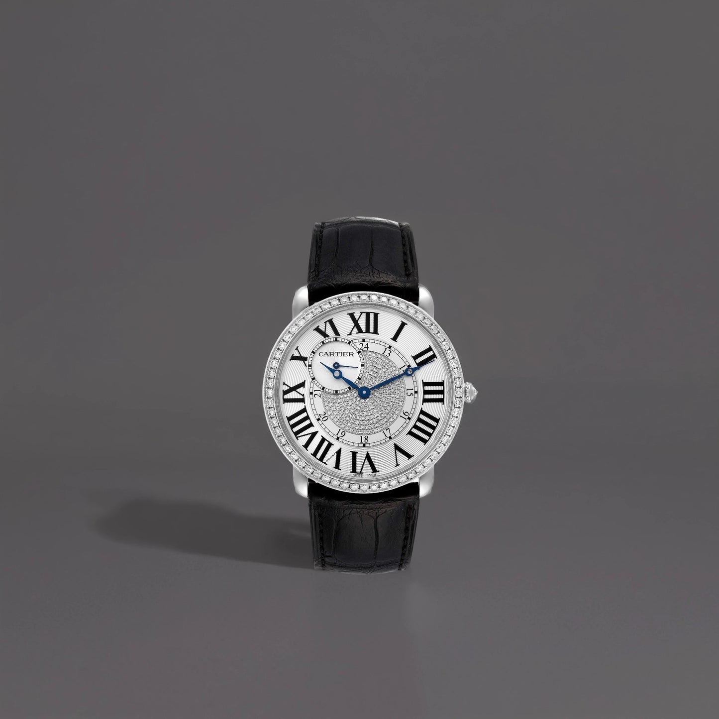 Cartier Ronde Louis White Gold Pave Diamond Watch