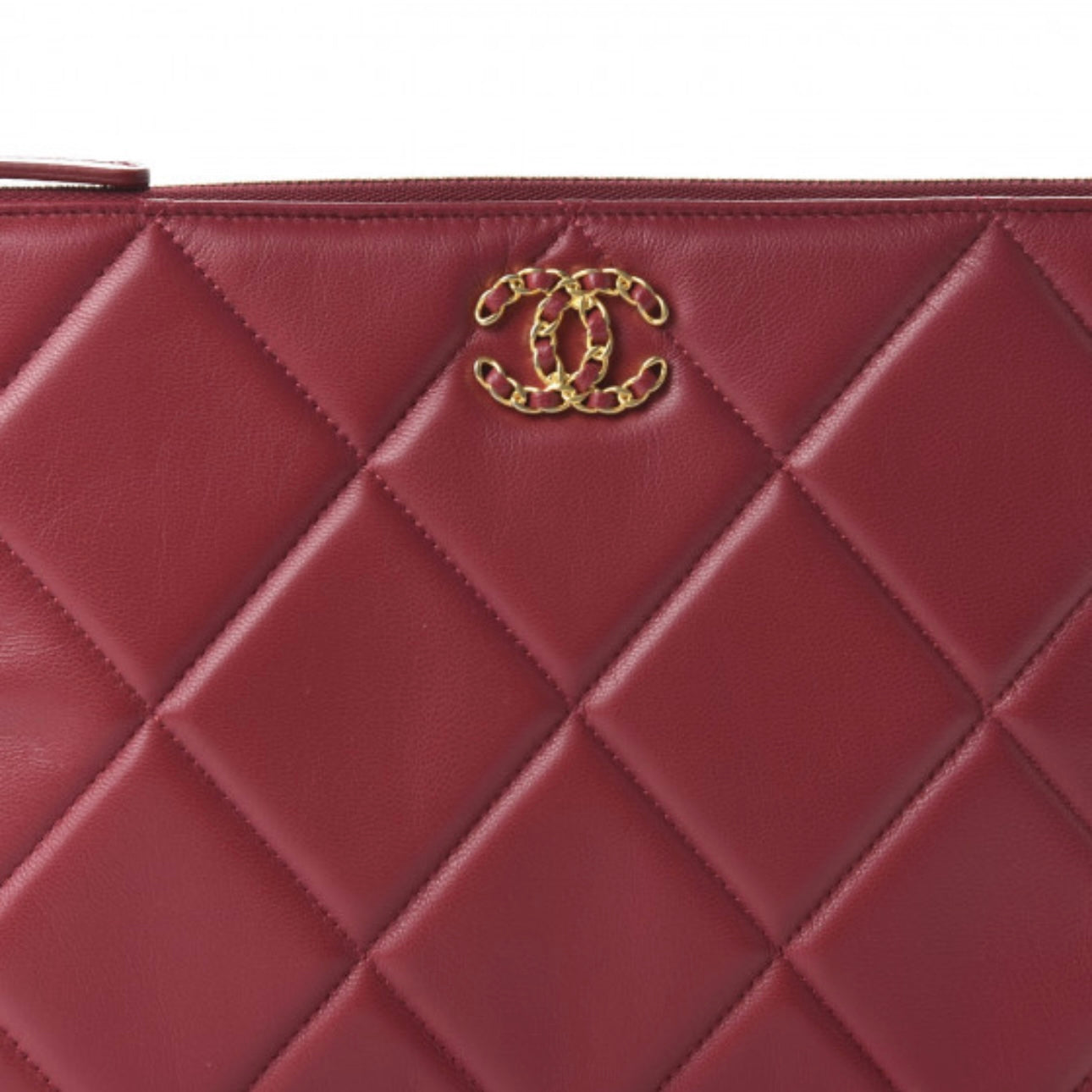 Goatskin Quilted Large Chanel 19 Cosmetic Case Red