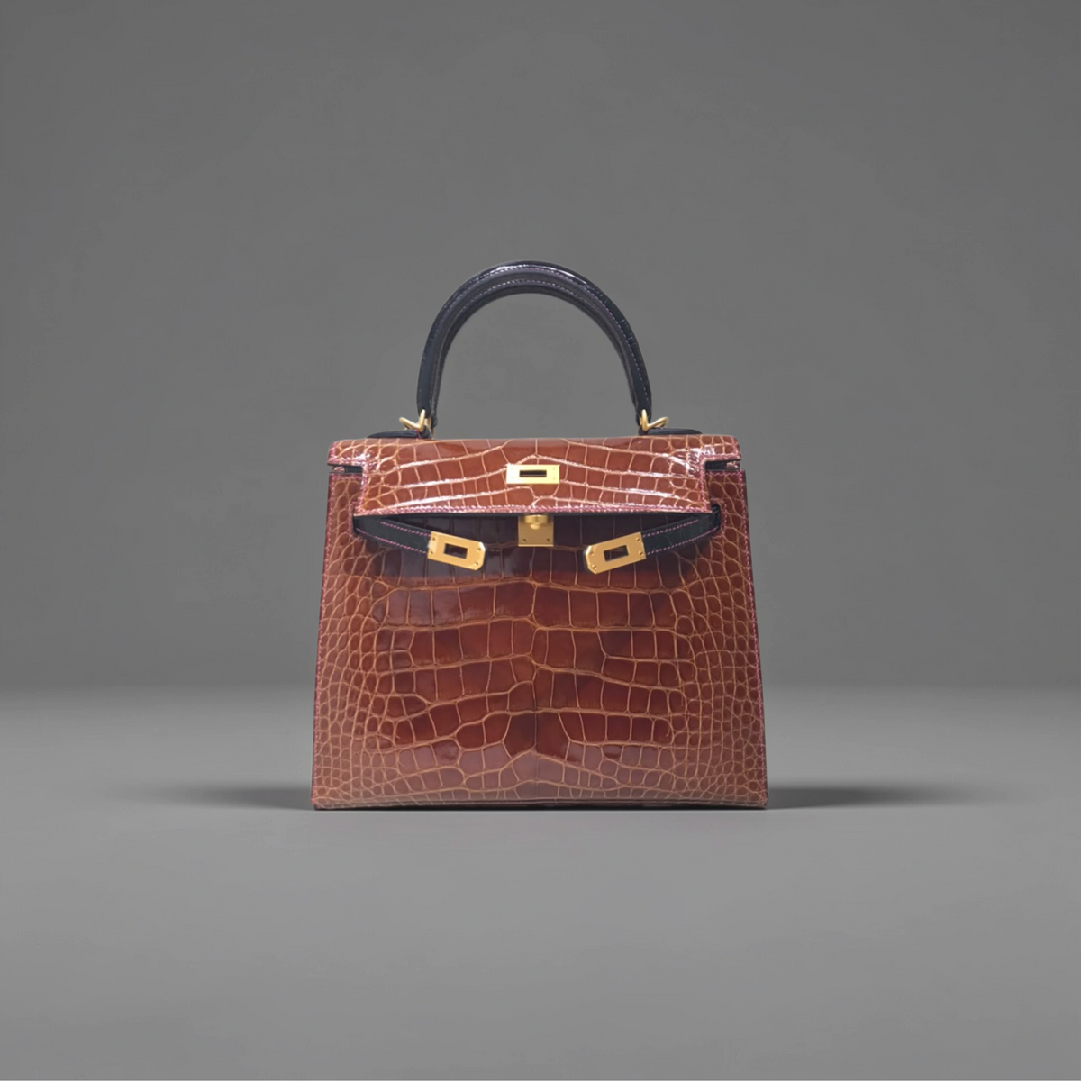 Shiny Alligator Hermès Kelly handbag gold-tone hardware
