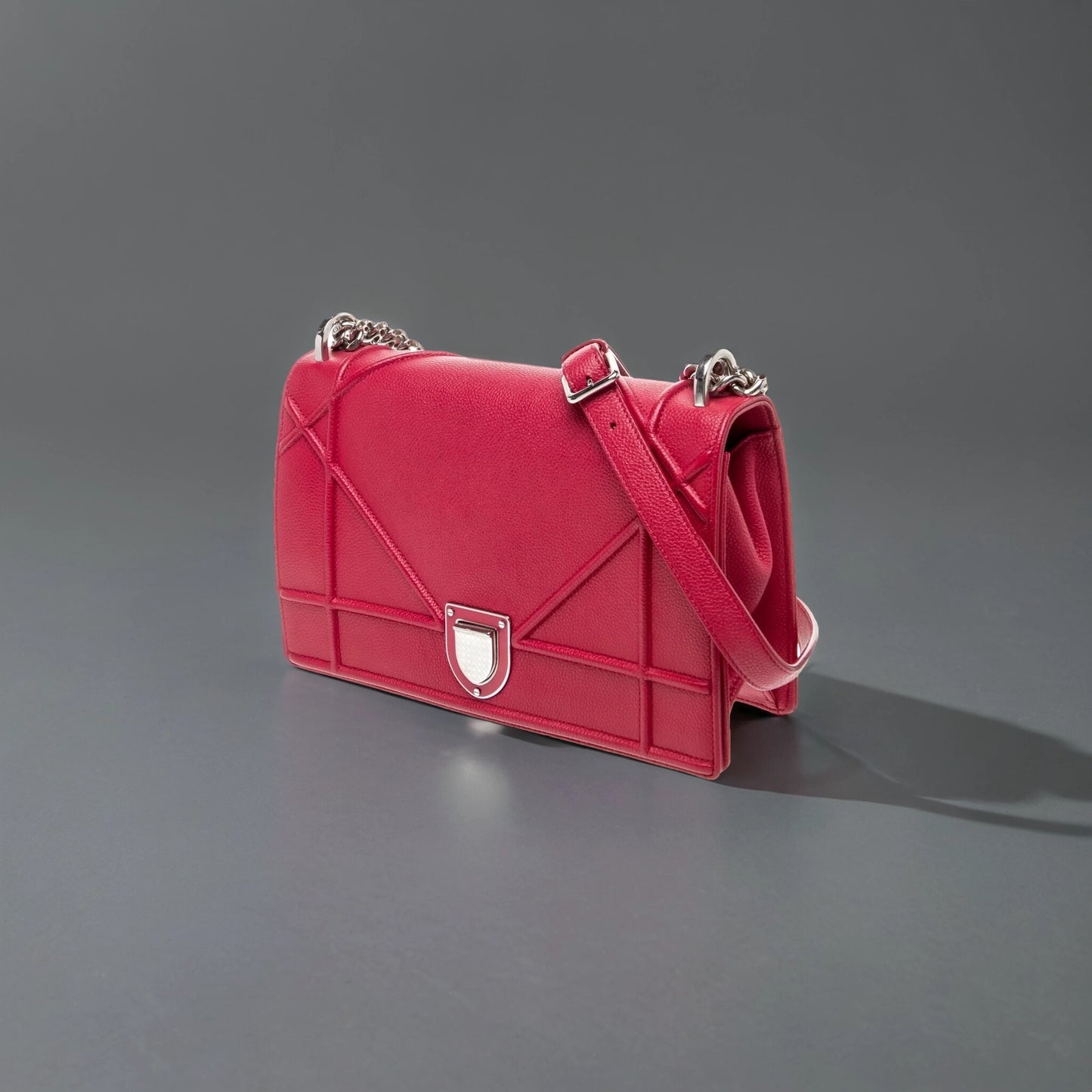 Grained Calfskin Medium Diorama Flap Bag Red