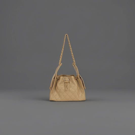 Caviar Quilted Small Chanel 25 Handbag Dark Beige