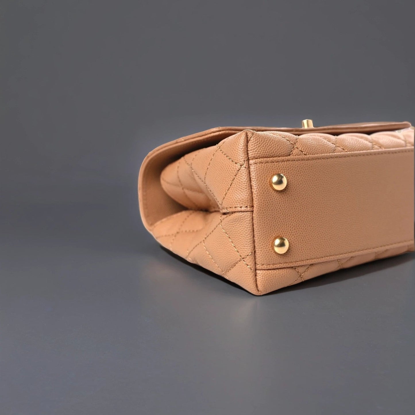 Caviar Quilted Small Coco Chain Handle Flap Dark Beige