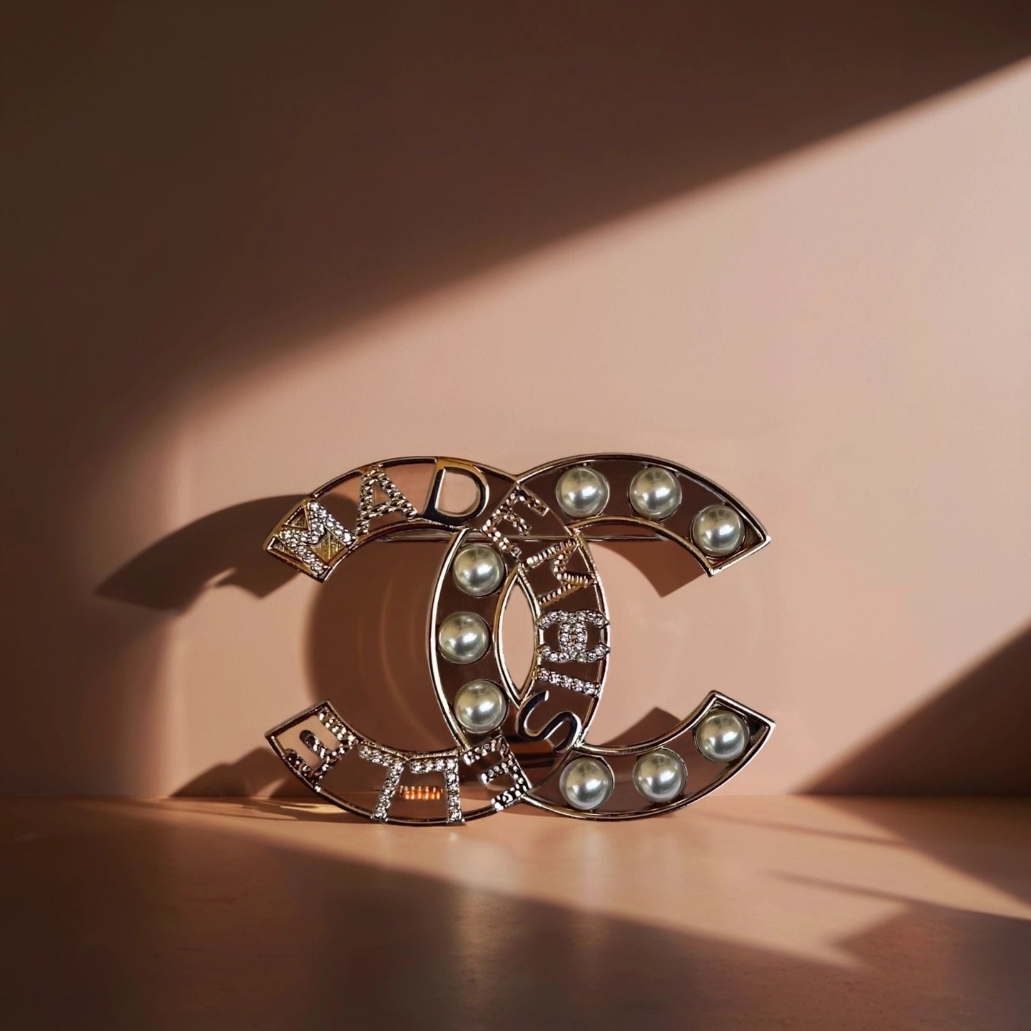 Crystal Pearl mademoiselle CC Logo Brooch