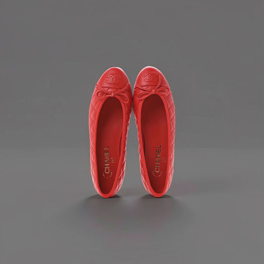 Lambskin Quilted CC Cap Toe Ballerina Flats 37.5 Red