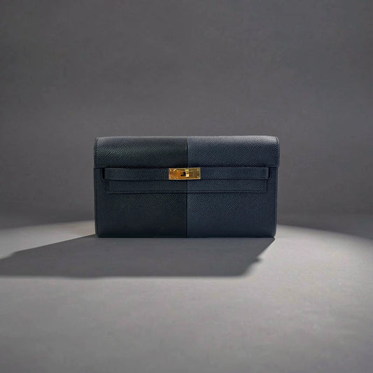 Epsom Kelly To Go Wallet Bag Bleu Indigo/Noir/Bleu Frida