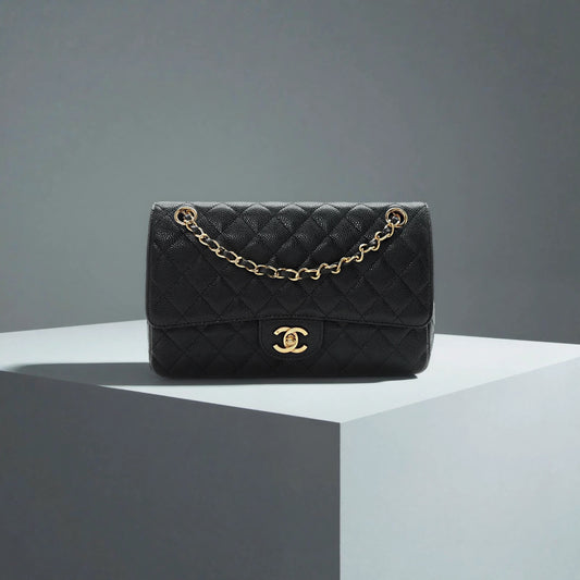 Caviar Quilted Medium Double Flap Black