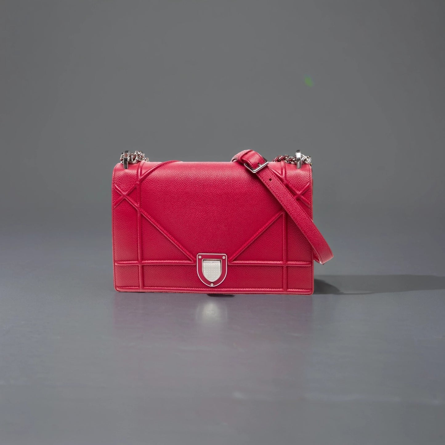 Grained Calfskin Medium Diorama Flap Bag Red