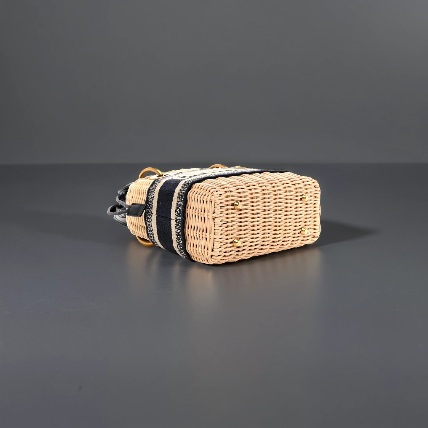 Wicker Oblique Mini Lady Dior Bag Blue