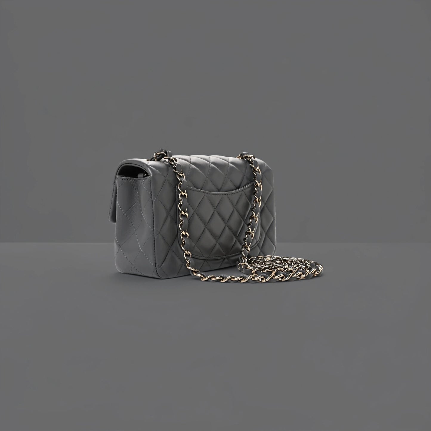 Lambskin Quilted Mini Rectangular Flap Grey