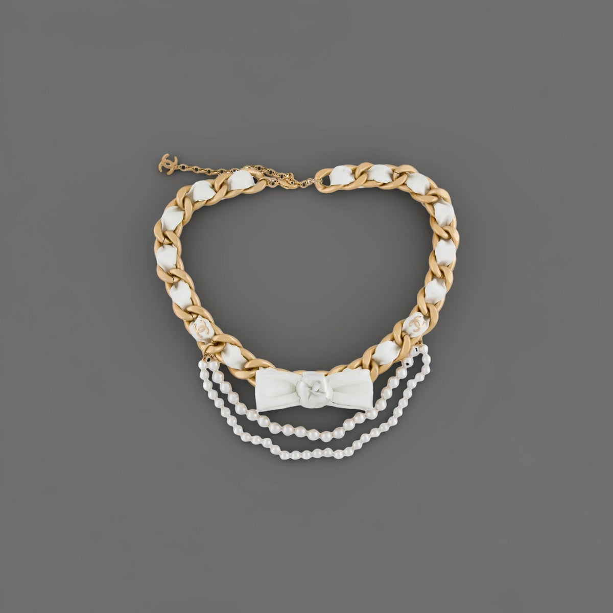 Pearl Crystal CC Flower Chain Belt 80 32 Gold White