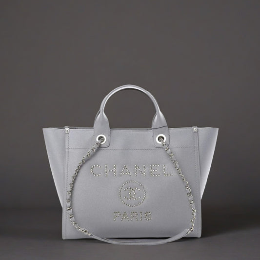 Caviar Studded Small Deauville Tote Grey
