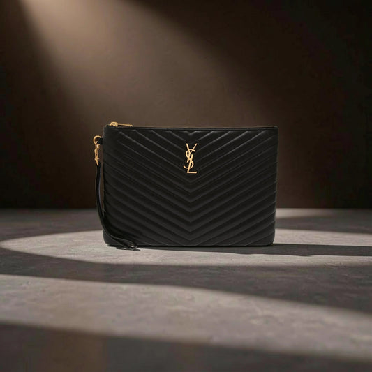 Calfskin Matelasse Chevron Monogram Document Holder Black