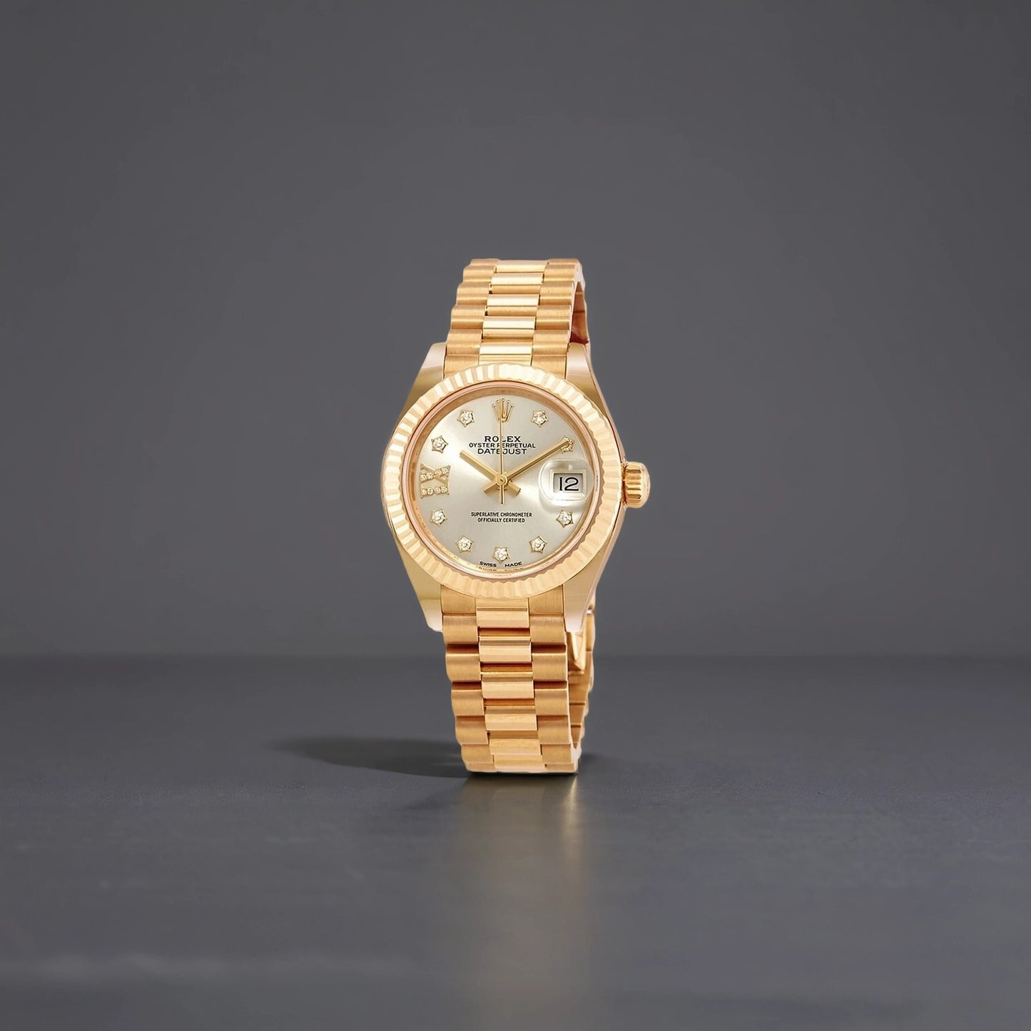 Rolex Lady Datejust 31 Yellow Gold Silver Diamond IX Dial & Fluted Bezel