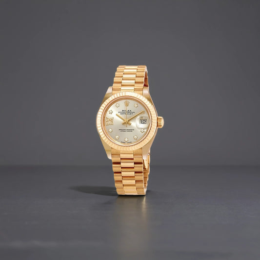 Rolex Lady Datejust 31 Yellow Gold Silver Diamond IX Dial & Fluted Bezel