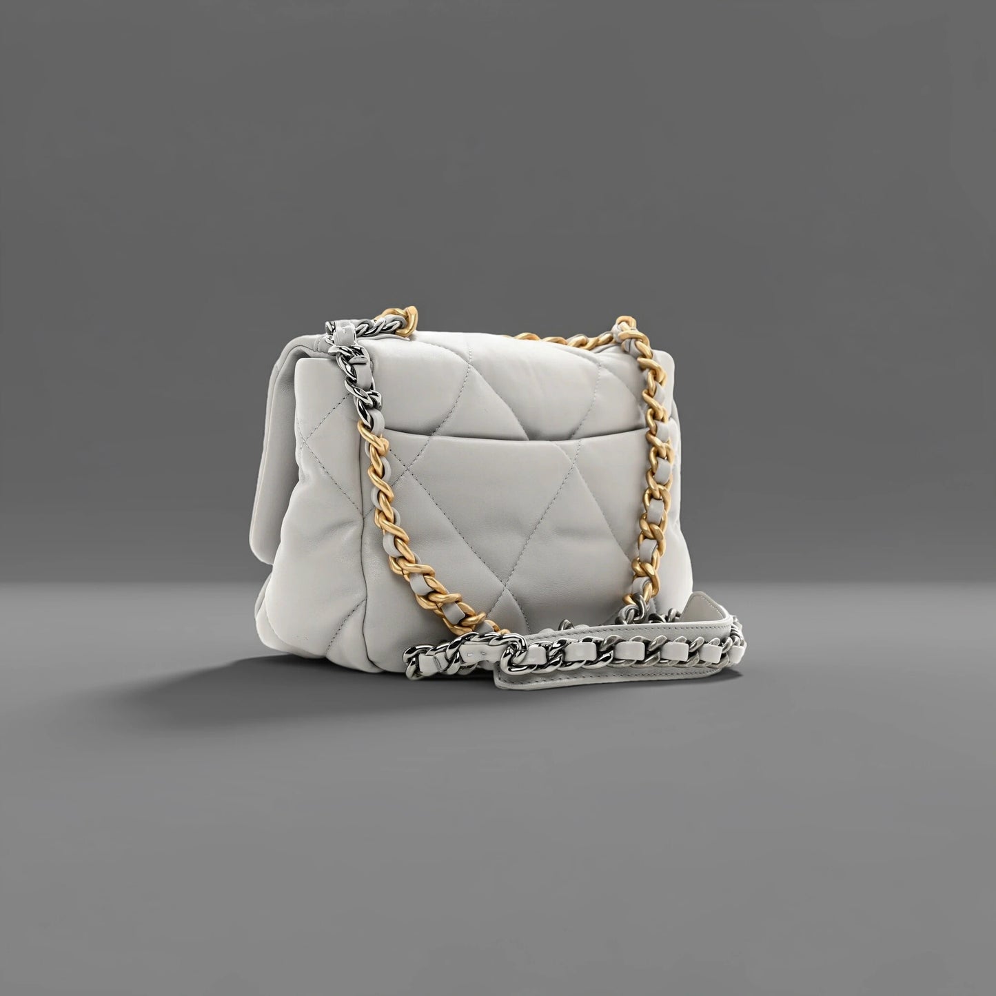 Goatskin Quilted Medium Chanel 19 Flap Grey