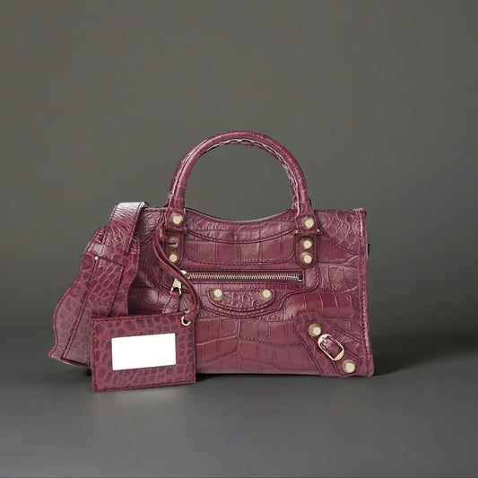 Calfskin Giant 12 Gold Hardware Crocodile Embossed Mini City Violet Prune