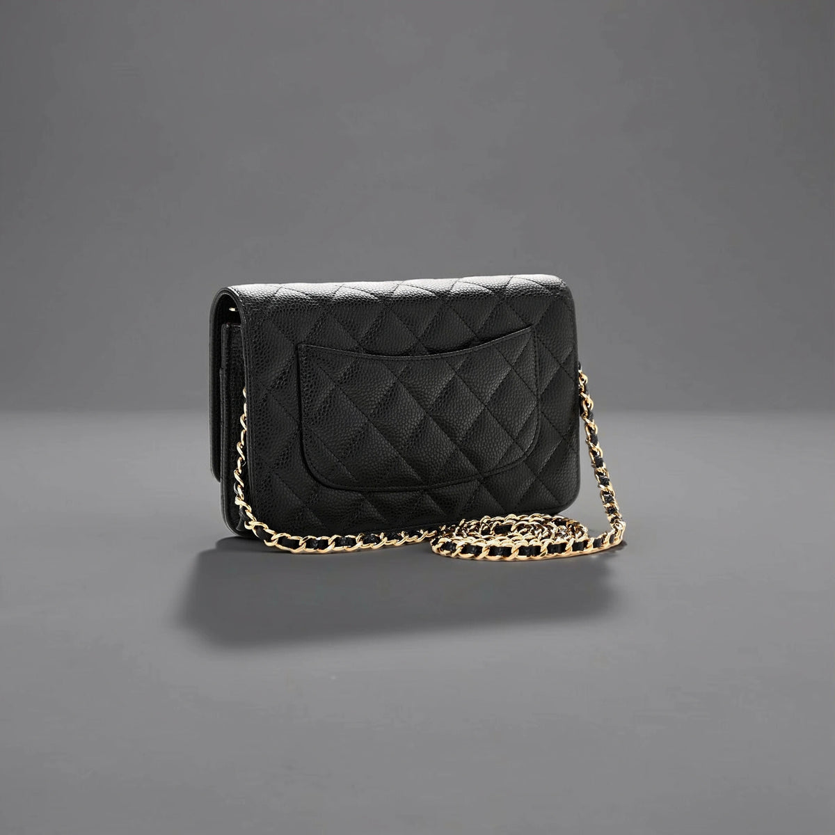 Caviar Quilted Wallet on Chain WOC Black