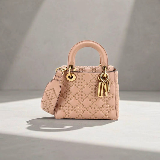 Supple Lady Dior Bag Cannage Studded Lambskin Small crossbody bag Soft Dusty Pink