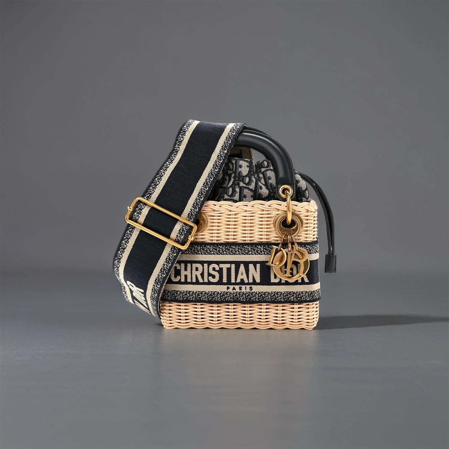 Wicker Oblique Mini Lady Dior Bag Blue
