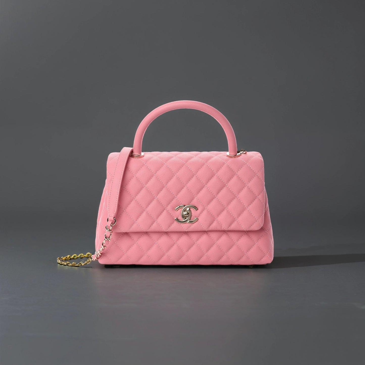 Caviar Quilted Small Coco Handle Flap Pink