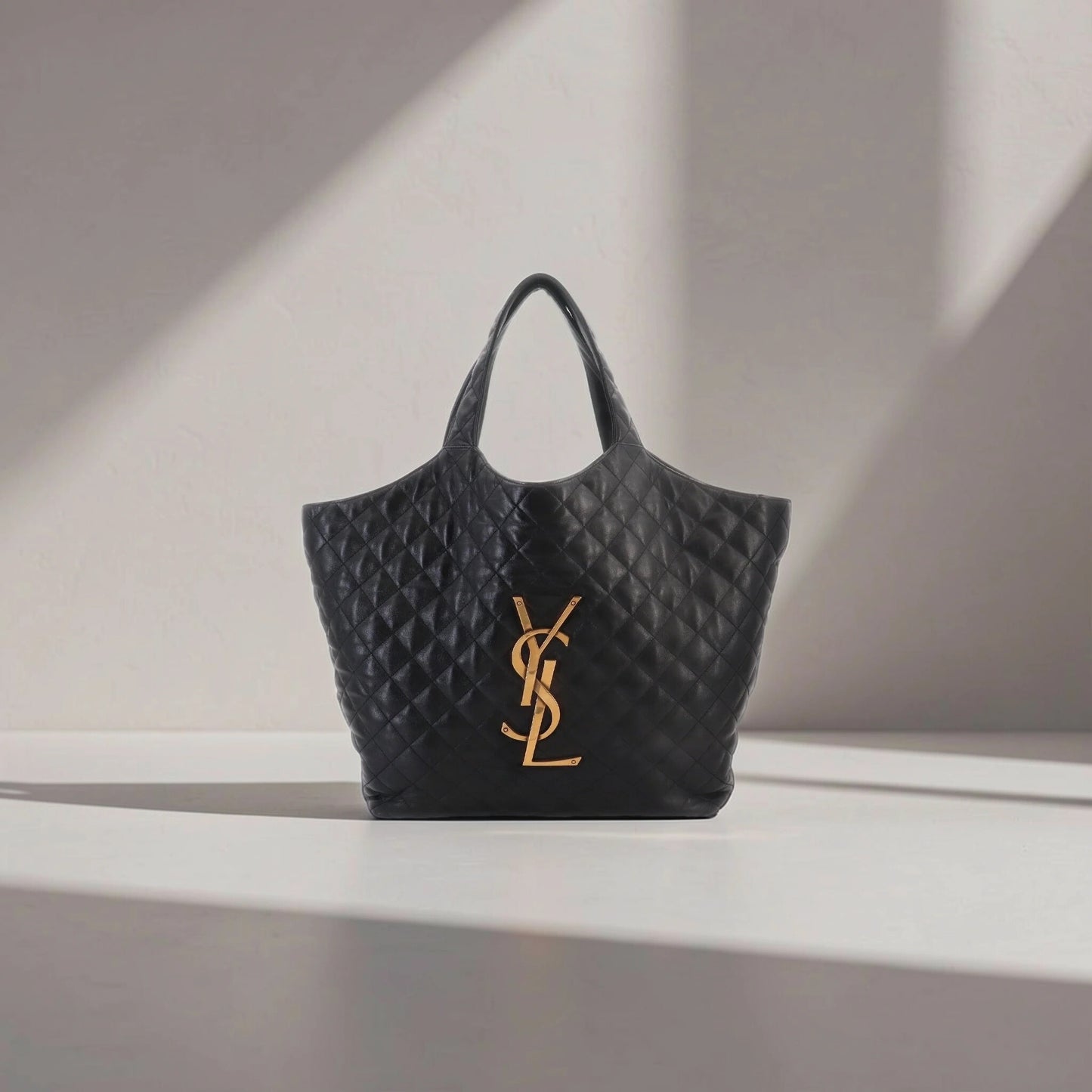 Lambskin Quilted Maxi Icare Shopping Tote Black
