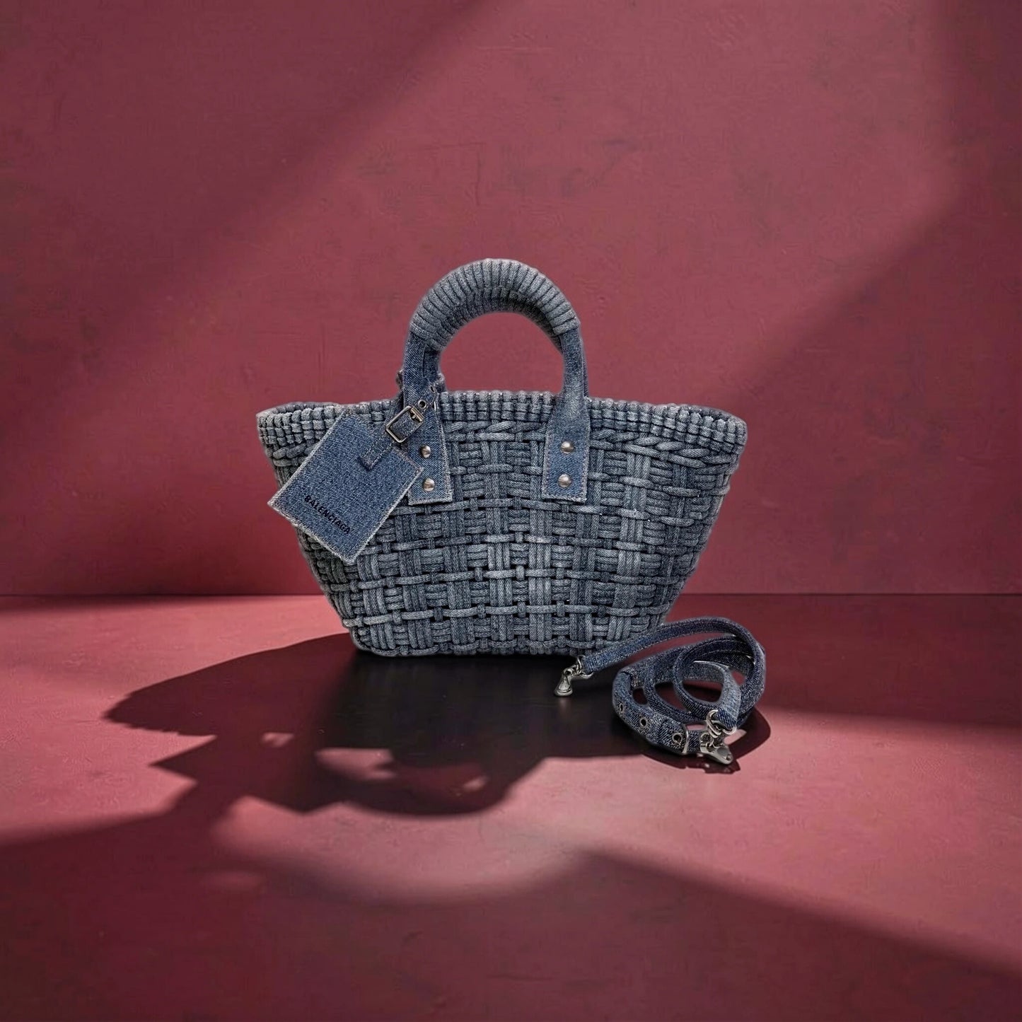 Washed Frayed Denim Braided XS Bistro Basket Blue