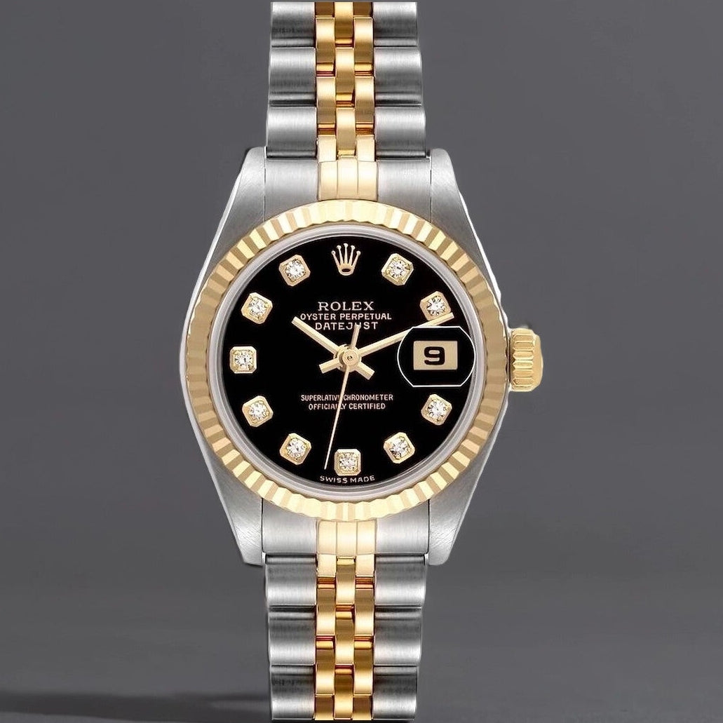 Rolex Datejust 26 Steel Yellow Gold Black Diamond Dial Ladies Watch