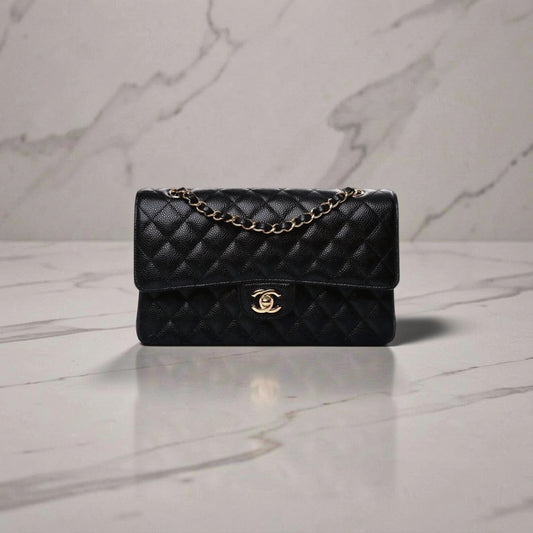 Caviar Quilted Medium Double Flap Black
