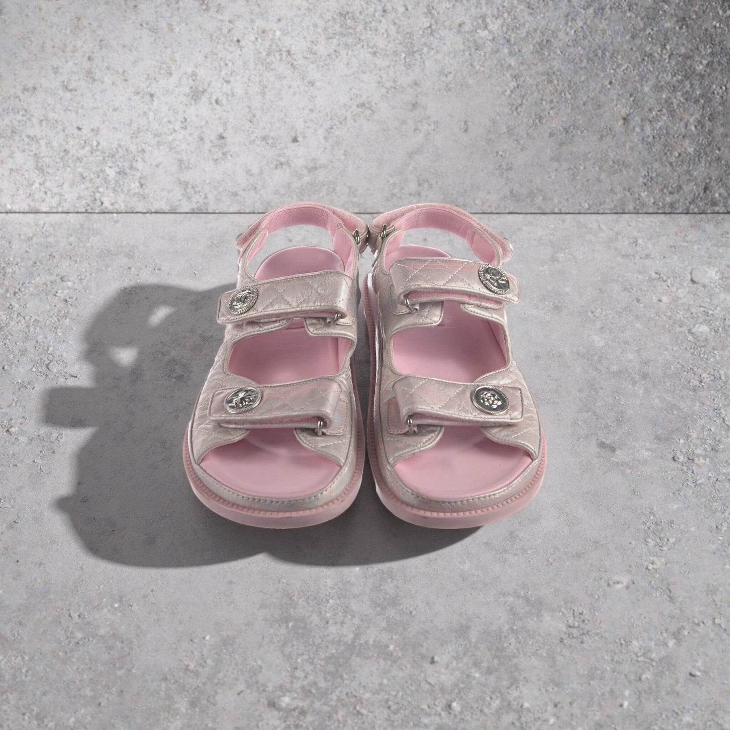 Interlocking CC Logo Leather T-Strap Sandals