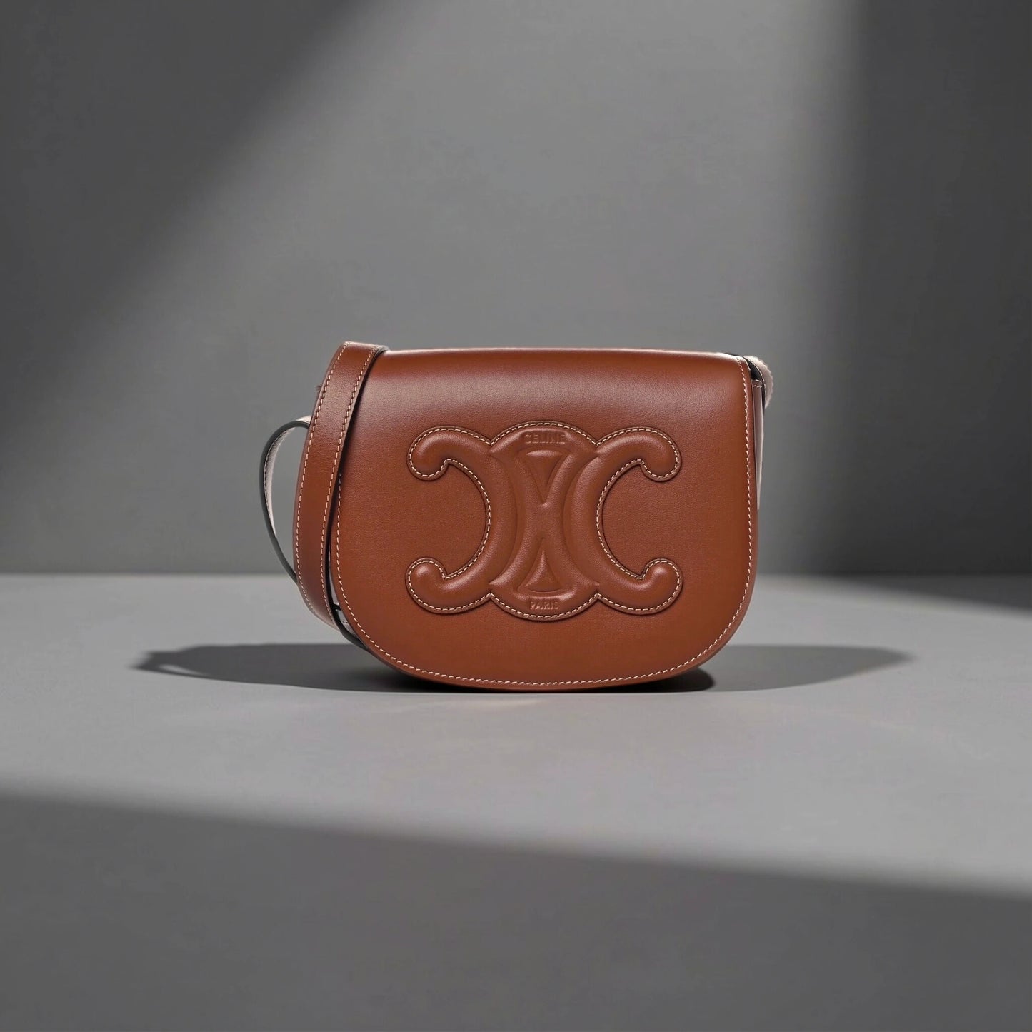 Smooth Calfskin Cuir Triomphe Folco Crossbody Bag Tan