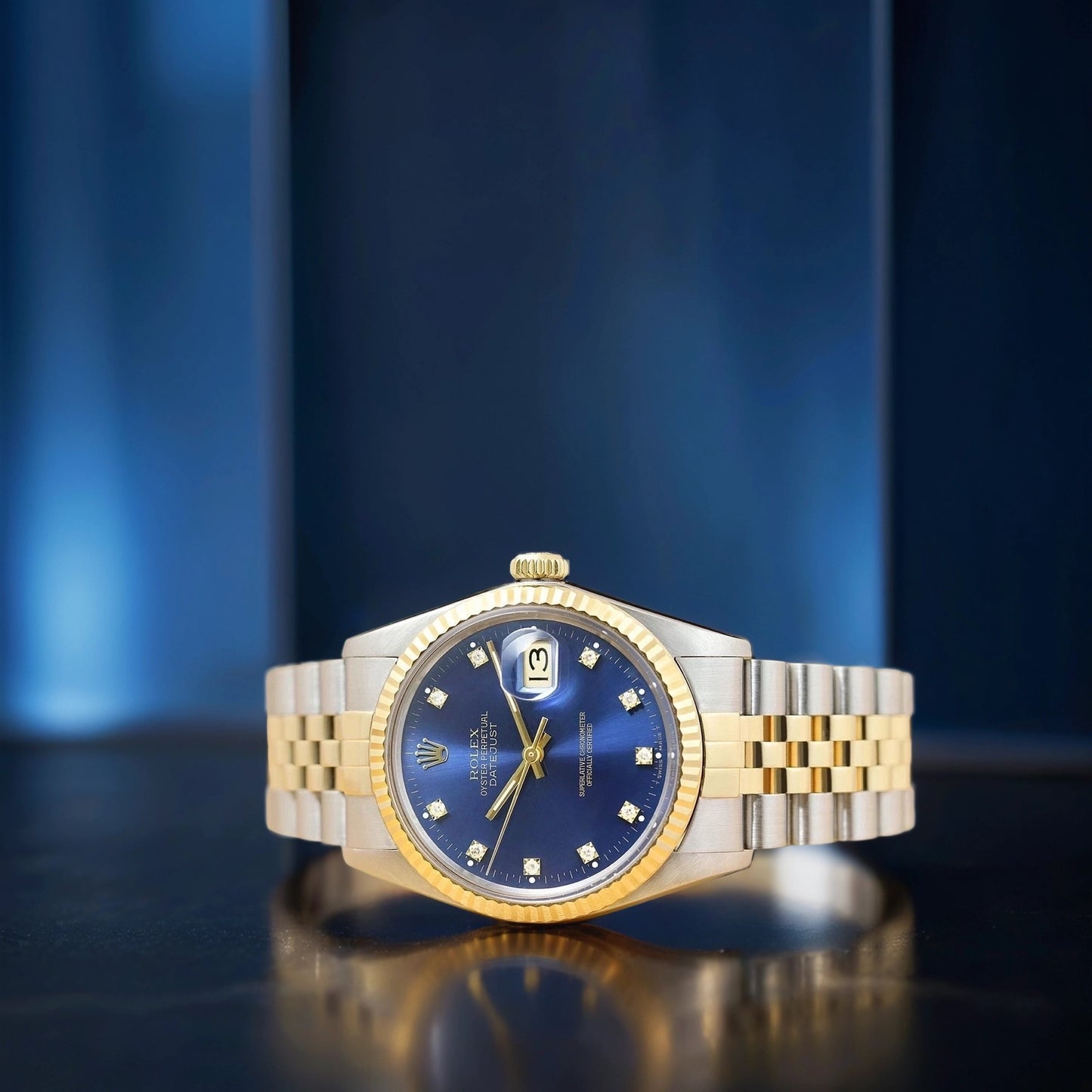 Rolex Datejust 36mm Blue Diamond Dial Steel Yellow Gold Watch