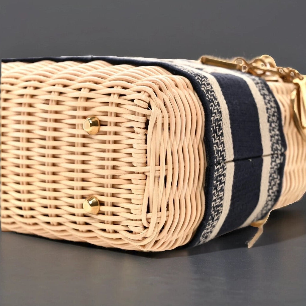 Wicker Oblique Mini Lady Dior Bag Blue