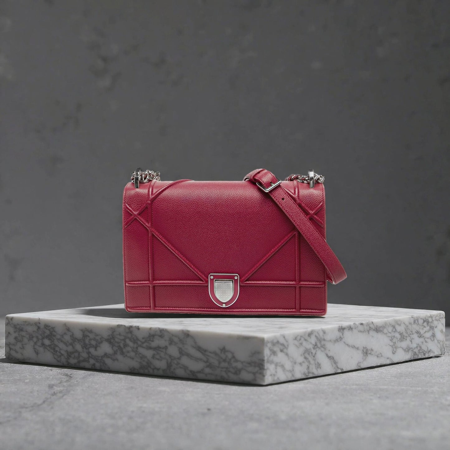 Grained Calfskin Medium Diorama Flap Bag Red