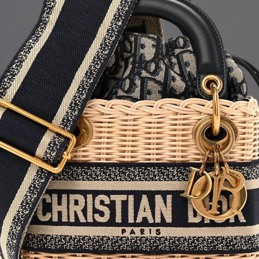 Wicker Oblique Mini Lady Dior Bag Blue