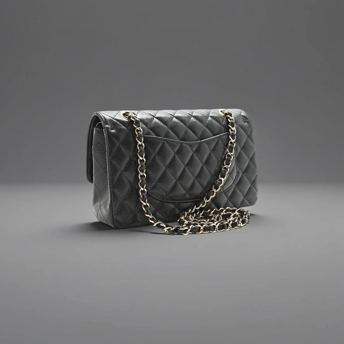 Caviar Quilted Medium Double Flap Black