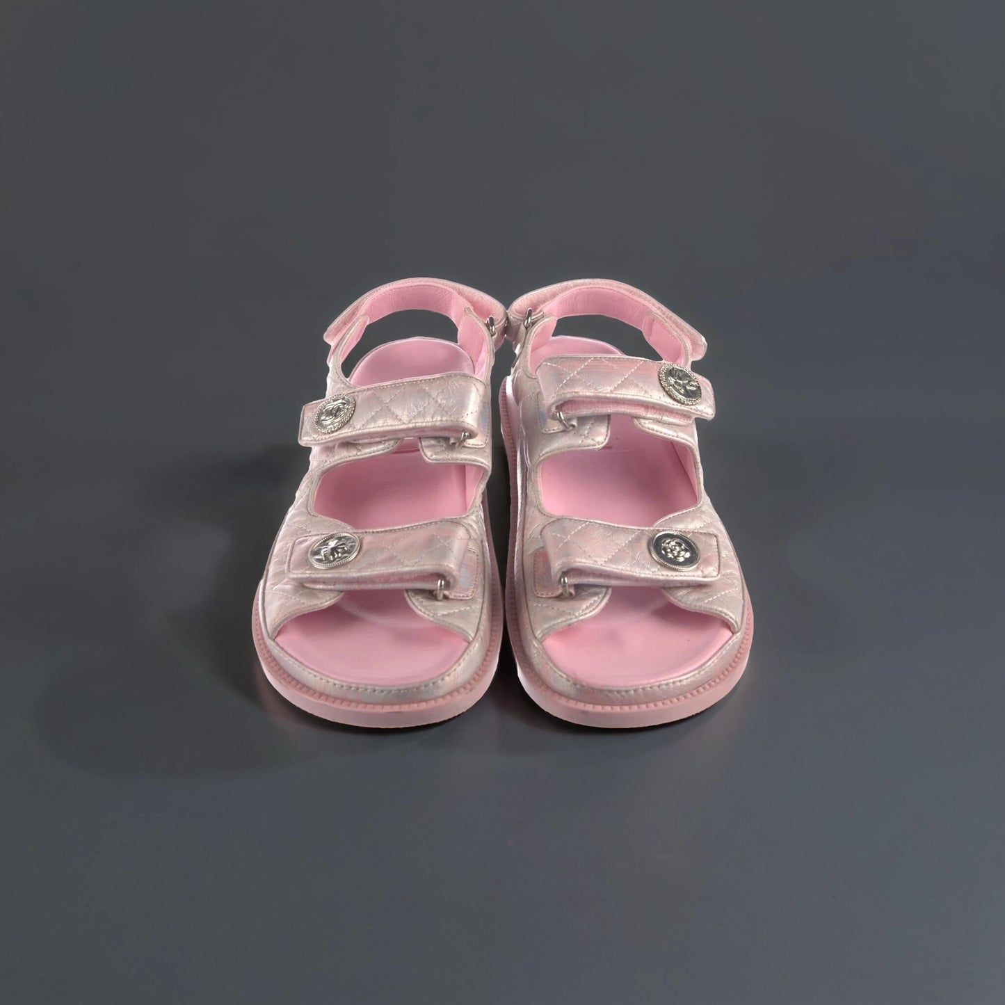 Interlocking CC Logo Leather T-Strap Sandals