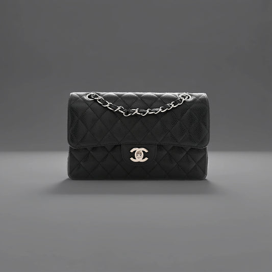 Caviar Quilted Small Double Flap Black