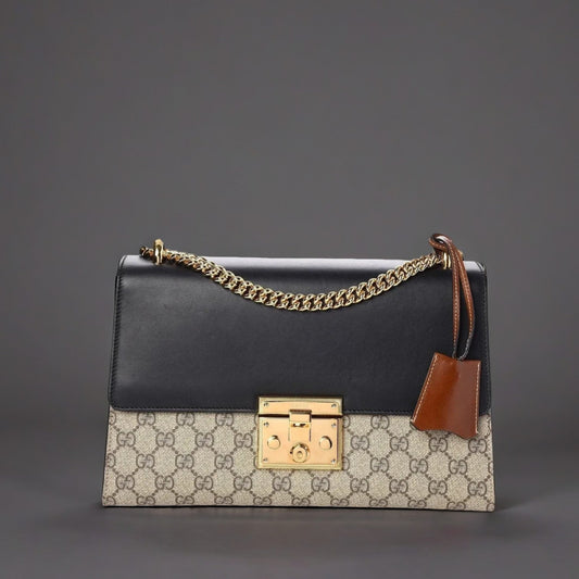GG Supreme Monogram Medium Padlock Shoulder Bag Black