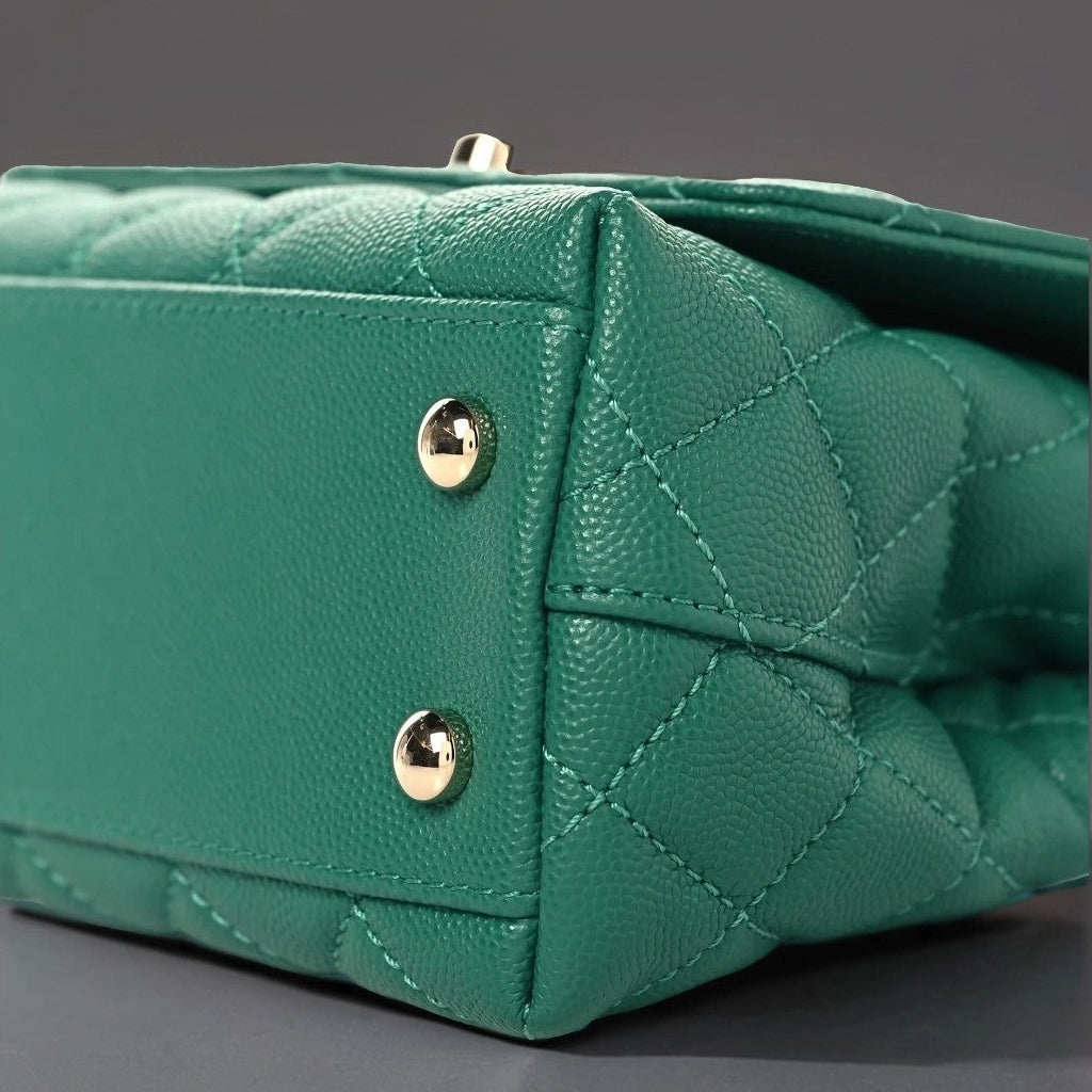 Caviar Quilted Extra Mini Coco Handle Flap Green