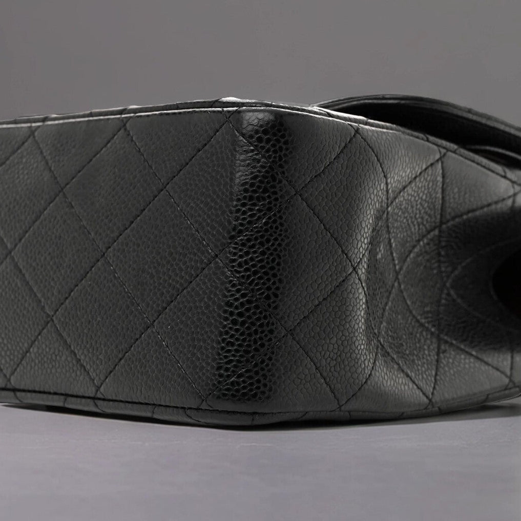 Caviar Quilted Medium Double Flap Black
