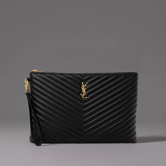 Calfskin Matelasse Chevron Monogram Document Holder Black