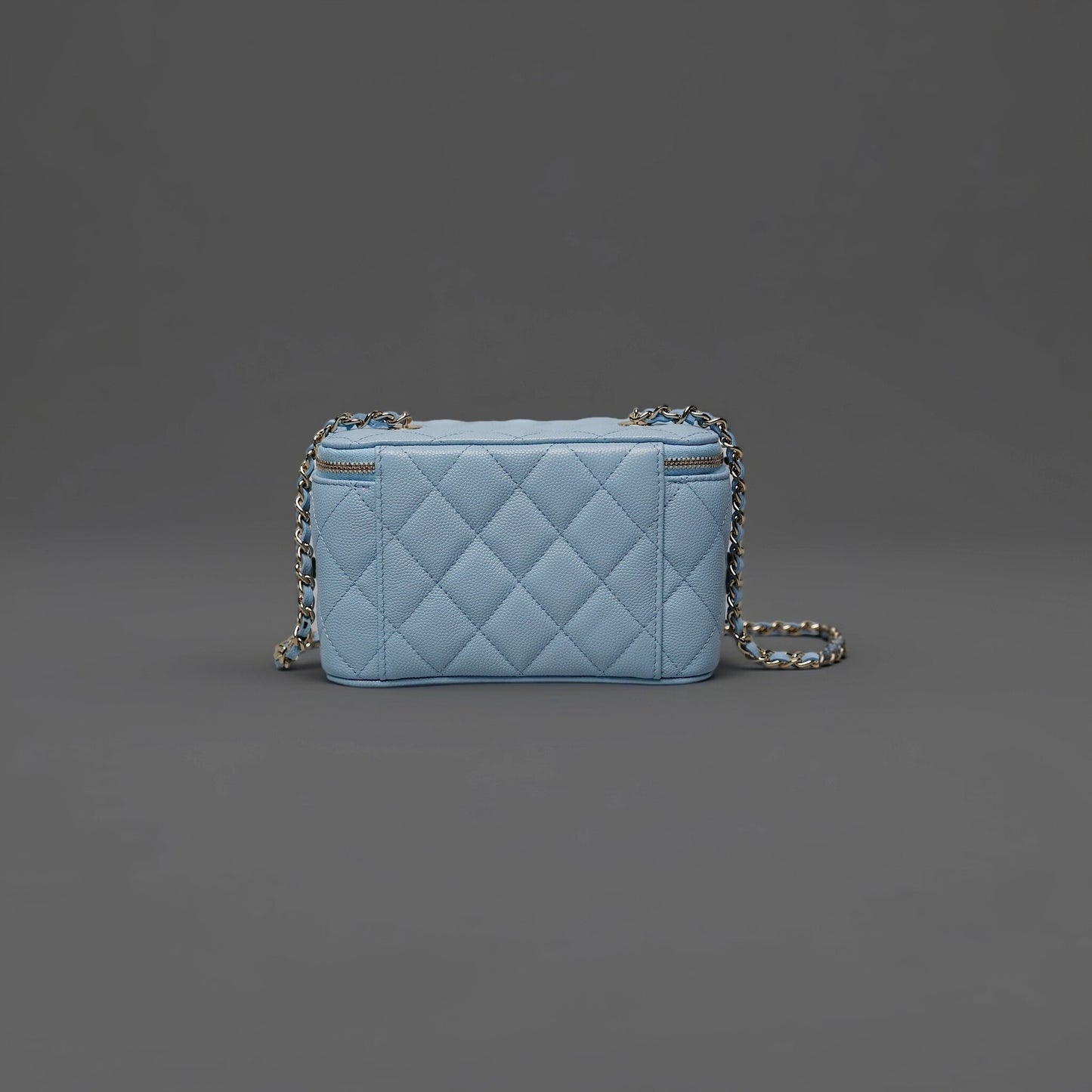 Caviar Quilted Small Vanity Case With Chain Light Blue