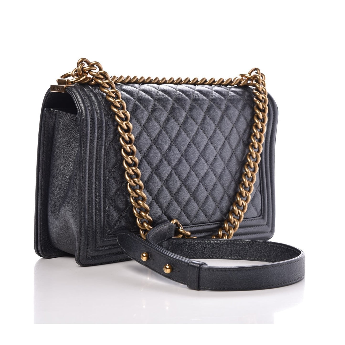 Pearl Caviar Quilted New Medium Boy Flap Charcoal