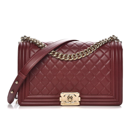 Lambskin Quilted New Medium Boy Flap Dark Red
