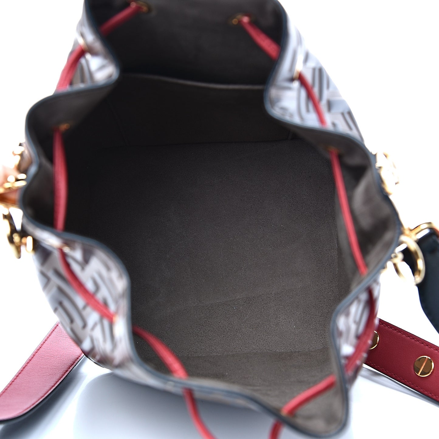 Calfskin F is Fendi FF 1974 Embossed Grande Mon Tresor Bucket Bag Maya Black Fragola