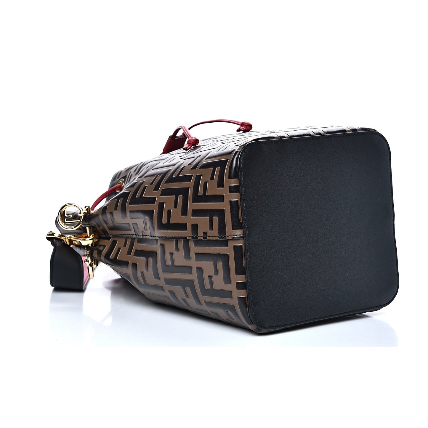 Calfskin F is Fendi FF 1974 Embossed Grande Mon Tresor Bucket Bag Maya Black Fragola