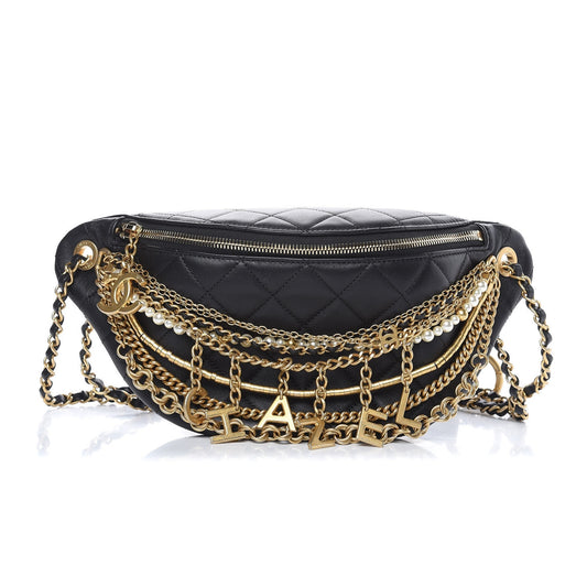 Lambskin Quilted All About Chains Waist Belt Bag Black