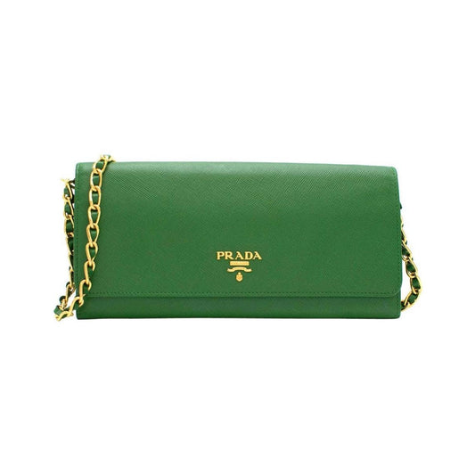 Green Saffiano Leather Wallet On Chain