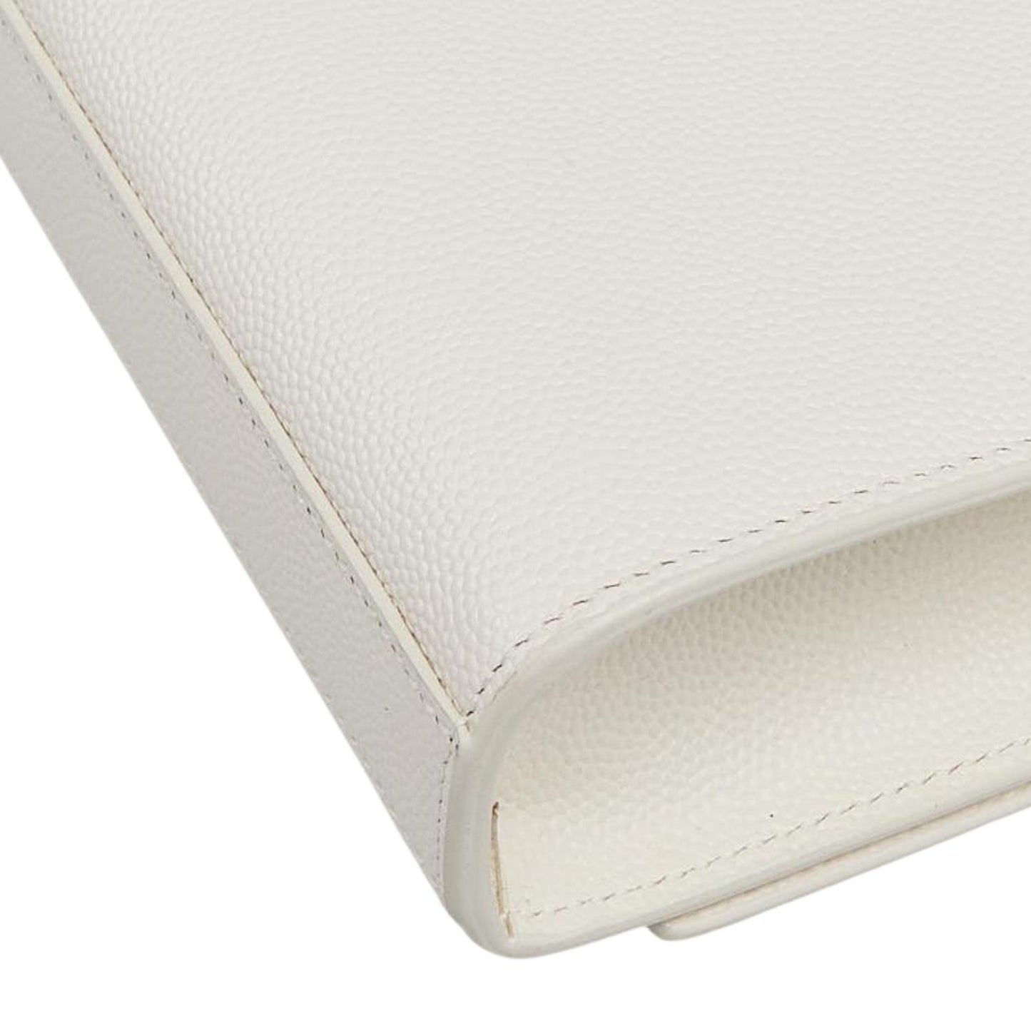 White Pebbled Leather Cassandre Clutch Bag